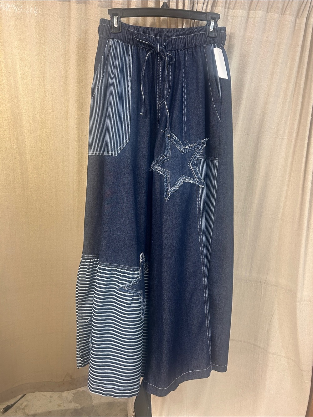 Mello Frayed Star Patchwork Wide Leg Pants